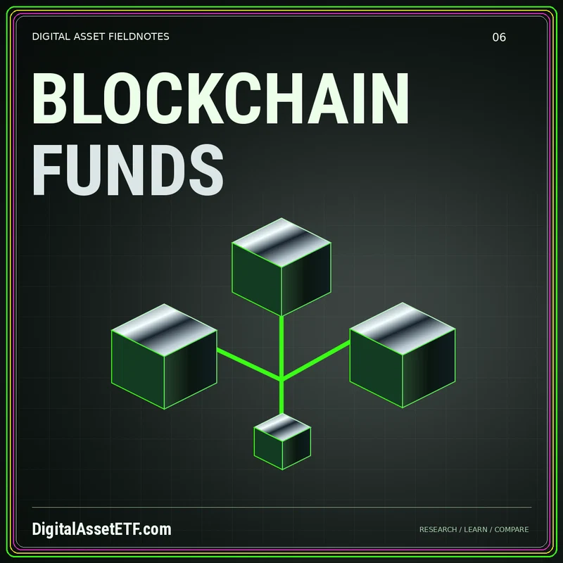 BLOCKCHAIN FUNDS — metallic finance illustration with DigitalAssetETF.com branding