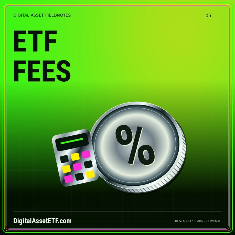 ETF FEES — metallic finance illustration with DigitalAssetETF.com branding