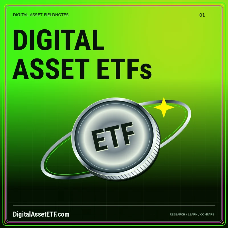 DIGITAL ASSET ETFs — metallic finance illustration with DigitalAssetETF.com branding