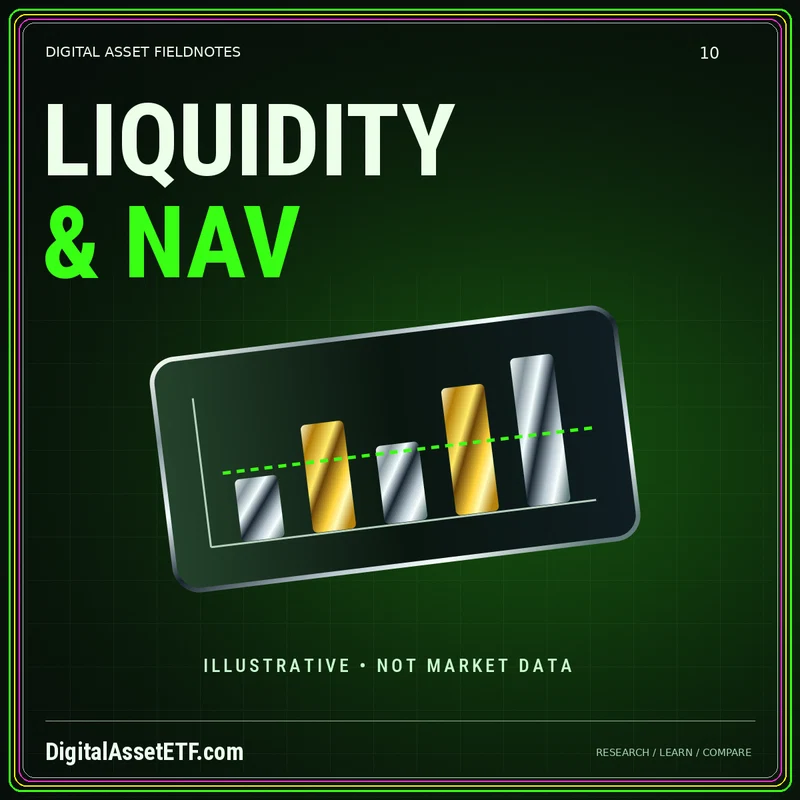 LIQUIDITY & NAV — metallic finance illustration with DigitalAssetETF.com branding