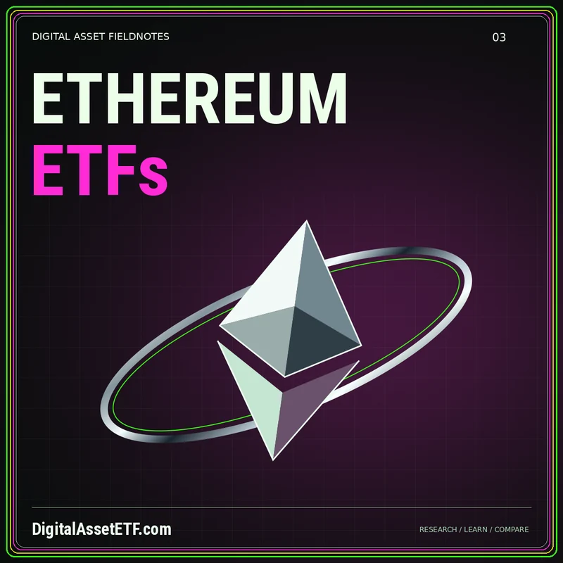 ETHEREUM ETFs — metallic finance illustration with DigitalAssetETF.com branding